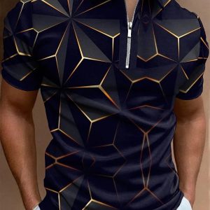 Fashion casual black printed polo shirt